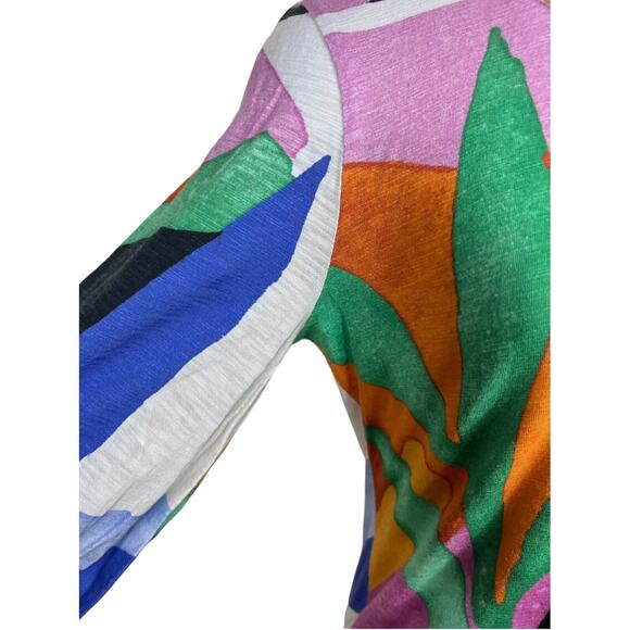 Chico’s Womens Tropical Block Print 3/4 Balloon Sleeve Top Size 1/Medium Travel - Picture 3 of 10